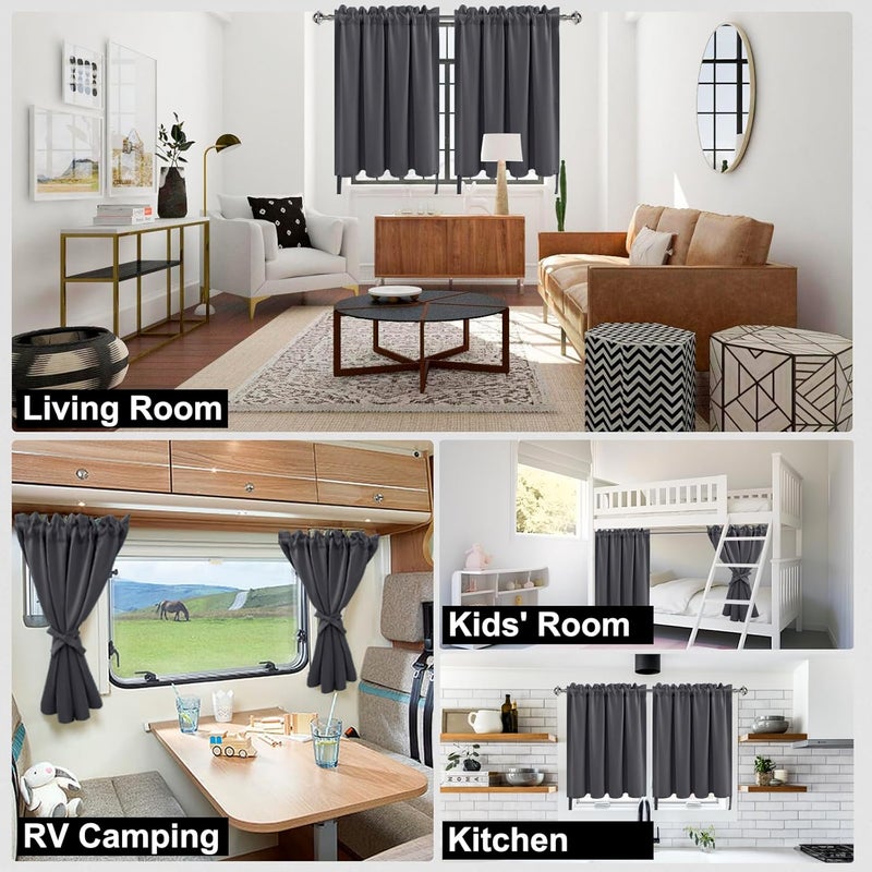 DWCN Dark Grey Blackout Curtains for Living Room, Short Curtains for Bedroom, Thermal Curtains for Summer, 36 Inch Tier Curtains for Cafe, Kitchen, Basement - 30 by 36 Inch, Dark Grey, 1 Pair - Image 2